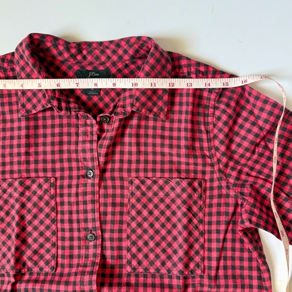 J.Crew Gingham Flannel Button-Down Shirt Red Black Size 6 - Picture 5 of 8